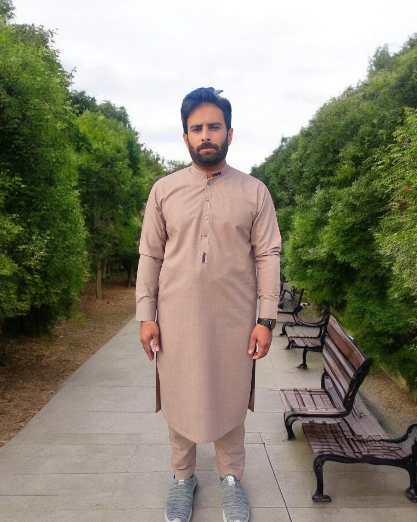 Signature Logo Dark Green Shalwar Kameez With Golden Buttons