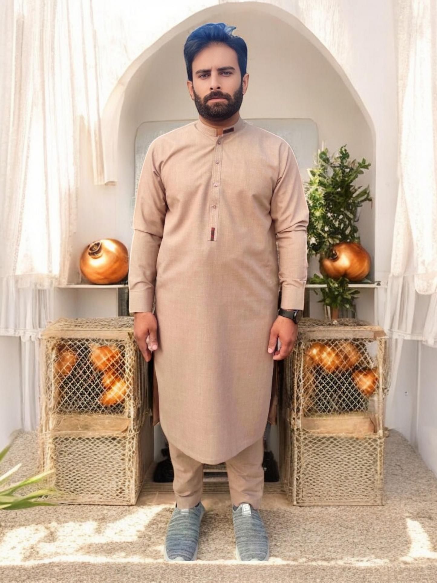 Signature Logo Dark Green Shalwar Kameez With Golden Buttons